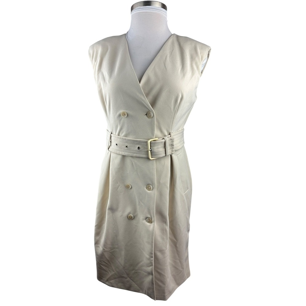 Calvin Klein Sleeveless Double Breasted Belted Trench Dress Tan Women's Size 12 - Picture 9 of 10